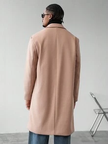 Manfinity Homme Men's Autumn/Winter Fashion Solid Color Double-Breasted Overcoat Men Coat Men Long Coat Double-Breasted Coat Tan Coat Men Overcoat, A Great Gift For Your Boyfriend, Back To School Double Breasted Blazer Elegant Casual Coat Korean Fashion Coat Men Double Breasted Coat, Old Money Style