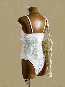 Swim Mod New Elegant Cute Bow Adjustable Strap Ruffle Hem Women's White Party Top And Bow High Cut White Women's Camisole Bikini Top