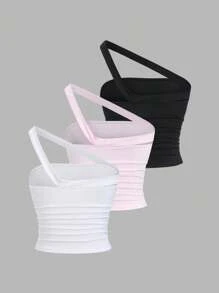 Sweetra 3 件套女士性感短款上衣套装、百搭抹胸内衣和外套 - 彩色 - 查看 3