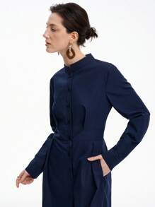 Aalyst Women's Solid Color Long Sleeve Single-Breasted Pocket Wide Leg Casual Jumpsuit Fall Cloth For Women - Navy Blue - View 3