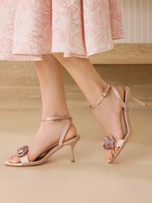 MOTF PREMIUM 立体花卉细高跟凉鞋 - 香檳色 - 查看 9