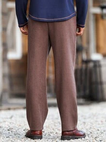 Manfinity Nomadique Men's Casual Solid Color Drawstring Pocket Pants Brown Pants Men Casual Pants, Fall - Brown - View 3