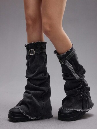 Grunge Punk 1 Pair Punk Style Elastic Ruffle Flare Leg Warmers, Y2K Lace-Up Rivet Leg Warmers, Niche Design Leg Warmers, Versatile Gothic Leg Warmers For Daily Wear