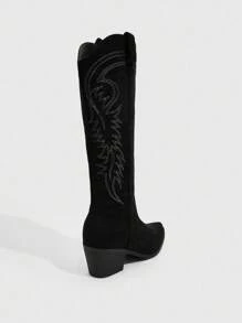 Daringsoles 新款复古刺绣踝靴，休闲牛仔粗跟中筒靴，舒适百搭的西部靴，适合秋冬季节和圣诞节穿着。 - 黑色 - 查看 8