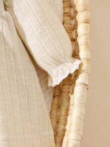 SHEIN 秋季甜美女宝宝针织领荷叶边下摆可爱公主裙 - 杏色 - 查看 7