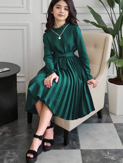 Tween flickklänning med skärp, volangkant och midjebandsdekoration, Semester, Sommar, Resor