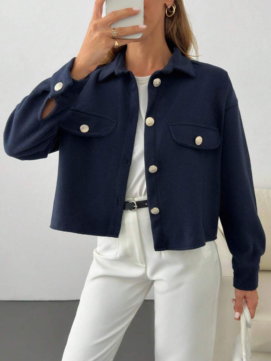 EURMUSE Cappotto di colore unito con dettagli in bottoni dorati - Blu Navy - Visualizzare 1