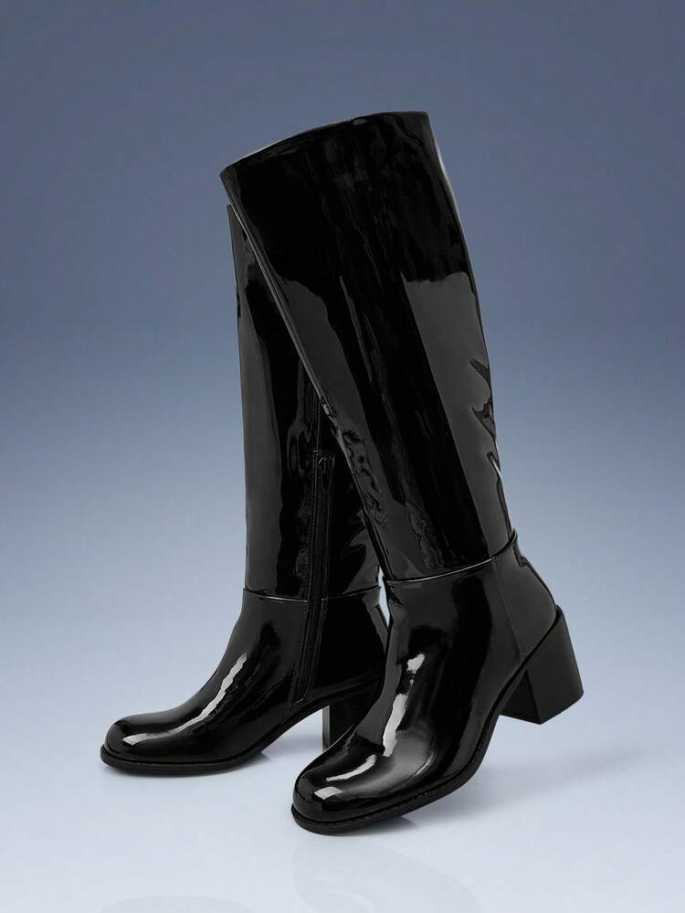 CUCCOO BIZCHIC Women's New Fashion Commuter Casual Lace-Up Buckle Thick Heel British Rider Motorcycle Mid-Calf Boots