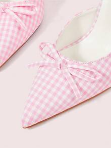 CUCCOO DOLLMOD Women's Plaid Bow Decor Pointed Toe Mule High Heel Shoes, Fashion & Cute - Baby Pink - View 7