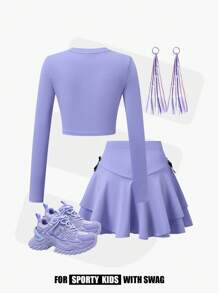 JNSQ 青少年女孩 2 件套服装套装 - 图案字母和蝴蝶结印花长袖上衣搭配 A 字裙，适合秋冬日常穿着、户外活动、度假、街头服饰、派对和休闲