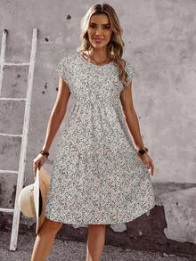 EMERY ROSE Vestido midi para mujer, conjunto de ropa de verano para mujer, vestidos de verano para mujer, atuendos de vacaciones para mujer, atuendos de playa para mujer, vestido de vacaciones con estampado floral