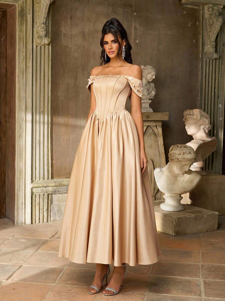 Aureia Thanh lịch, Lãng mạn, Thời trang, Kaki, Satin, Xương cá, Váy dài vừa phải, Thích hợp cho Kỳ nghỉ, Đám cưới, Mùa tốt nghiệp, Tiệc tùng, Khu nghỉ dưỡng, Tiệc cocktail, Check-in, Khiêu vũ trang trọng