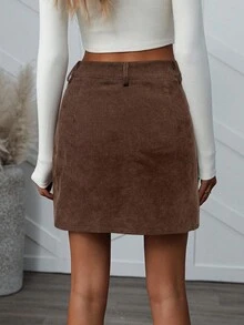 SHEIN LUNE Women's Solid Color Minimalist Casual Skirt - Brown - View 2