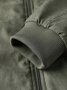 Manfinity Homme 男士休闲商务简约保暖长袖拉链冬季外套，秋季 - 軍綠色 - 查看 4