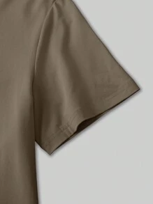 Manfinity Homme Camiseta casual de manga corta y cuello redondo de unicolor, versátil, para hombre de talla grande, para verano - Bronce - Ver 5