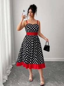 Elenzga Kooky Elegance 系列条纹和波尔卡圆点细节（星期三美学）黑暗学院风别致星期三灵感外观万圣节大码女式休闲时尚束腰吊带连衣裙拥抱你内心的阴影黑暗女性时尚（星期三美学） - 彩色 - 查看 7