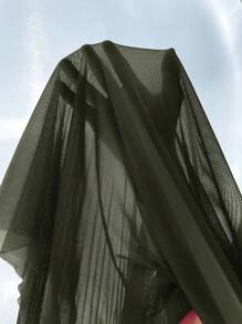 SHEIN 2pcs Set: Fishbone Pattern Waist Lace Camisole Nightgown And 3D Floral Trim Wide Sleeve Mesh Robe - Army Green - View 6