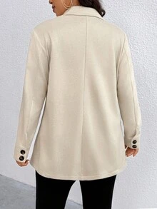 EMERY ROSE Höst Plus Size Dam Casual Enfärgad Multi Pocket Jacka, Dam Höst- och Vinter Casual Knapp Framficka Normal Ärm Krage Lös Aprikos Enfärgad Damkappa - Beige - Visa 2