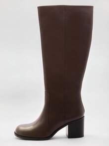 Solezae 女士日常休闲舒适圆头粗跟及膝靴 - 棕色 - 查看 5