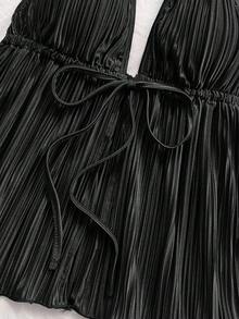 Soleia Damen Plissee strukturierte rückenfreie Neckholder Krawatte Träger Rüschen Saum Trägerhemd, Urlaubskleidung