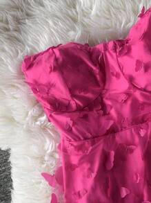 DreamSkyne Abito lungo elegante e sexy da donna, taglie forti, senza spalline, in stile di lusso con decorazione 3D a farfalla, adatto per primavera/estate/autunno/inverno - Fucsia - Visualizzare 6