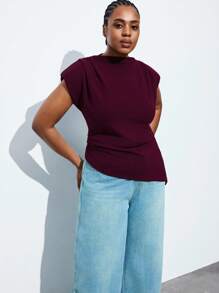 Maija Plus Size Fashionable Commuting Solid Color Gathered Asymmetric Hem Tank Top Fall Women Autumn Back To School Homecoming Modest Vintage Women Old Money Teacher For Women Romantic, Fashion, Versatile