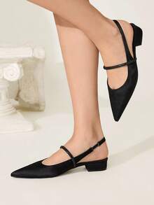 CUCCOO CHICEST 女式简约时尚尖头黑色水钻链条粗跟平底一脚蹬休闲乐福鞋 - 黑色 - 查看 5