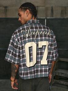 AXEPEAK 男士宽松翻领短袖衬衫 - 紫色 - 查看 1