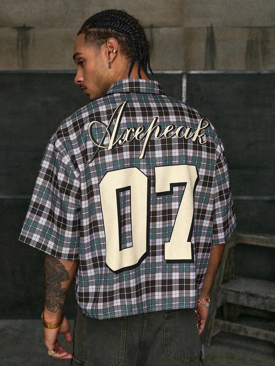 AXEPEAK 男士宽松翻领短袖衬衫 - 紫色 - 查看 1