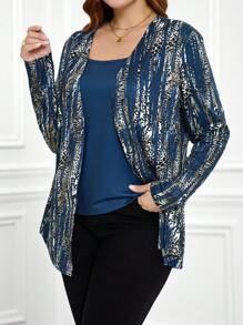 EMERY ROSE Plus Size Women Blue 2 In 1 T-Shirt, Autumn - Blue - View 5