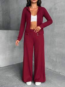 EURMUSE Nữ, Mùa thu, Áo nỉ, Quần, Hai bộ, Thoải mái, Dây rút, Mũ trùm đầu, Thoải mái - Màu Đỏ Sâu - Xem 7