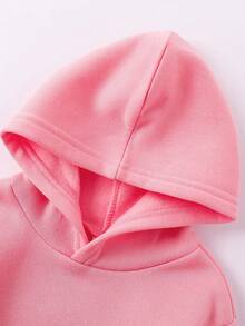 SHEIN GraphicGems 2 件女婴休闲可爱卡通兔子印花连帽运动衫和运动裤套装，适合秋冬季外出 - 粉色 - 查看 6