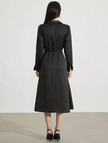 Heiryn Women's Elegant Commuter Solid Color Front Button Mid-Length Dress - Black - View 7