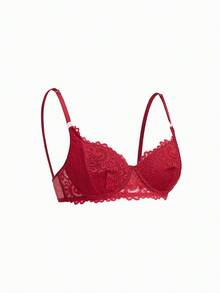 花卉蕾丝时尚孕妇哺乳文胸 - 酒紅色 - 查看 5