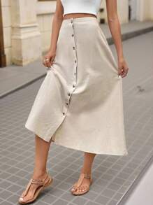 Brillora 前紐扣喇叭半身裙 - 卡其色 - 查看 4