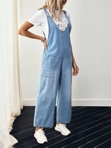 EMERY ROSE Women's Casual Versatile Daily Wear Denim Bib & Brace Overall Jumpsuit With Pockets - Light Wash - View 5