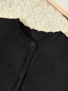 Blossori Young Girls Red Fitted Crew Neck Cardigan, Autumn/Winter Fall - Black - View 5