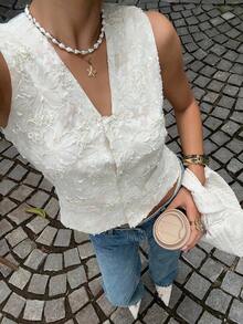 Siren Gaze Heavy Embroidery Vest For Women, Autumn Coat, Fashionable Commuting Elegant Top. Laoqian Style Summer Casual - Apricot - View 7