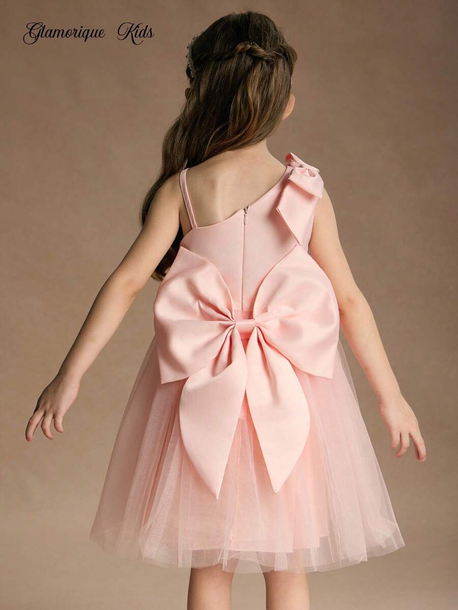 Glamorique Kids Weihnachts-Kinderkleid, Partykleid, Weihnachtsmannkleid, Silvesterkleid, Blumenmädchen Weihnachts-Kinderkleid, Weihnachts-Kinderballkleid, Mädchen Prinzessin Kleid mit schräger Träger, rosa Satin Herbstkleid, Kindergeburtstagskeid, Ausgangskleid, Hochzeitsgast Kleid, Elegantes Hochzeitsgast Kleid, Kindergeburtstagskeid, rosa Tüll Ballonkleid, Houfu Kleid mit großer Schleife, Bühnen- und Klavierauftrittskleid, Vier-Jahreszeiten-Kleid für den Nahen Osten - Pink - Übersicht 1