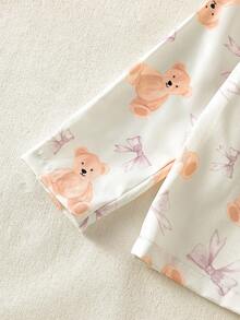 2件套女童休闲可爱熊图案长袖上衣和裤子家居服套装 - 彩色 - 查看 6