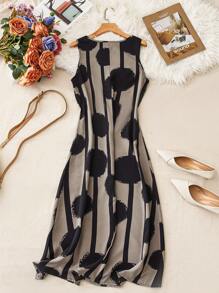 SHEIN LUNE 女式黑色波尔卡圆点印花无袖夏季圆领长裙 - 彩色 - 查看 2