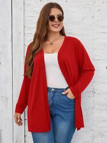 SHEIN LUNE Jaket Minimalis Polos Kasual Ukuran Besar untuk Komuter, Pakaian Musim Gugur untuk Wanita - Merah - View 4