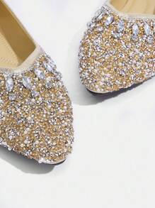 CUCCOO TILAWA 女士时尚尖头香槟色水钻装饰平底鞋，奢华舒适一脚蹬休闲鞋 - 香檳色 - 查看 11