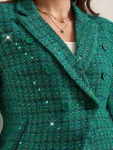 Chikora Plus Size Sequin Patchwork Plaid Print Double-Breasted Long Sleeve Blazer Green Tweed Blazer Women Tweed Jacket Women Women Blazers Green Blazer Women Women Suit Jacket Green Tweed Jacket Women Sequin Blazer Fall Clothes Plus Size Fall Clothes For Women Winter Outfits For Women Winter Coat Women Winter Coat Autumn