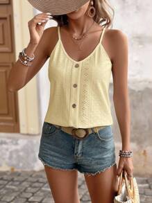 Brillora Correa decorativa con botones de unicolor y textura, casual para vacaciones - Amarillo - Ver 5