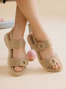 CUCCOO EASI Women's 2025 New Summer Casual Sports Sandals, Rhinestone Decor Soft Bottom Thick Sole Sandals