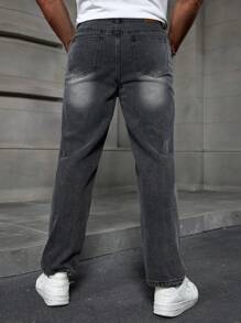 Manfinity Homme Jeans casual da uomo a gamba dritta, jeans neri lisci e lavati lunghi, adatti come regalo per marito o fidanzato