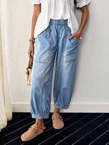 EMERY ROSE Women's Pocketed Relaxed Flared Jeans, Versatile & Casual - Light Wash - View 4