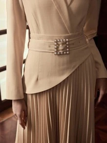 ZEYLAH Vestido de tweed plissado elegante e moderno para mulheres - Amarelo - Ver 2