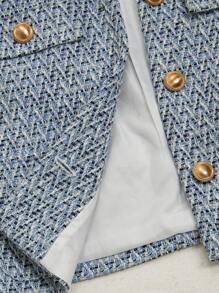 Revavyn 女士通勤优雅圆领单排扣粗花呢西装外套 - 藍色 - 查看 7